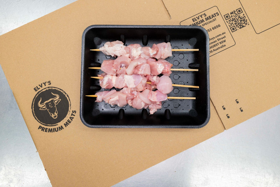 Chicken Thigh Skewers Plain (100g) $2.20 each